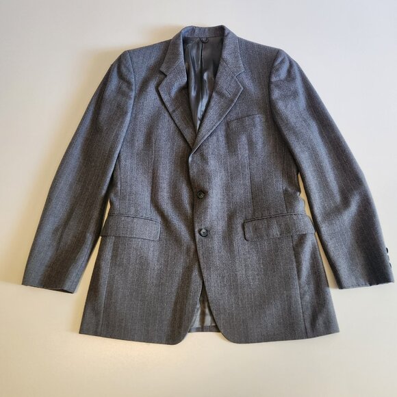 Givenchy Gentleman for Chequers Vintage Blazer Suit Jacket Gray Pinstriped 42R - Picture 2 of 16